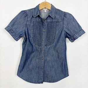 Jacob Women’s Blue Denim Pleated Short Sleeve Blouse Size Small